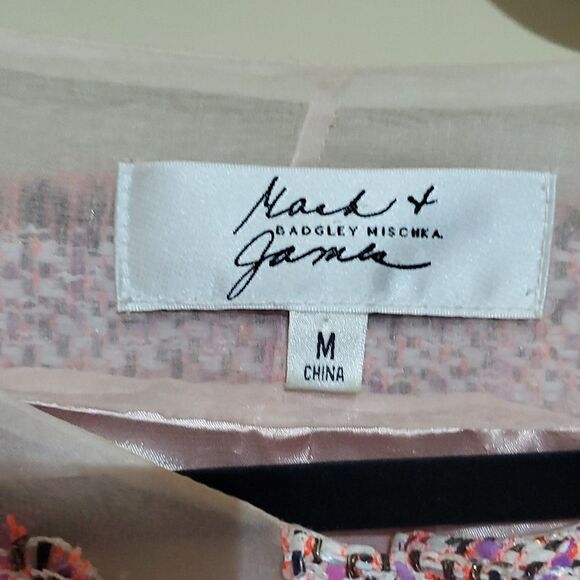 BADGLEY MISCHKA Pink Tweed Jacket with Sheer Panels - Size Medium - Picture 5 of 11